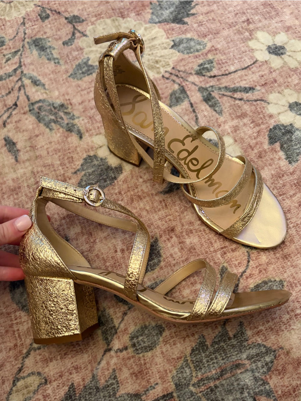 Sam Edelman Gold Strappy Block Heels